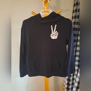 Black Kids Hoodie with Skeleton Peace Sign
